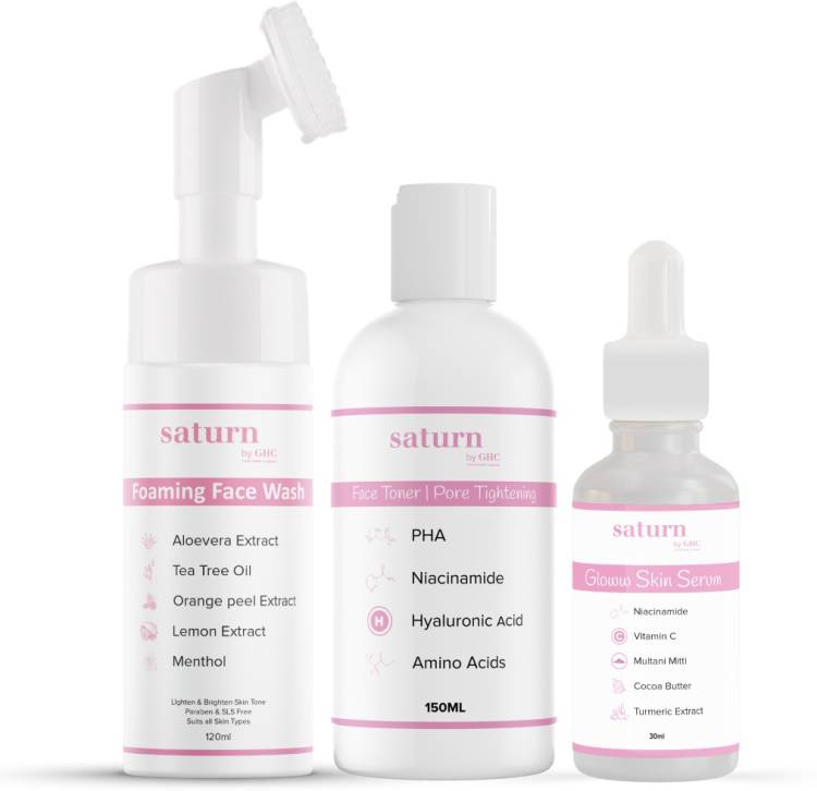 saturn by ghc Foaming Face Wash (120ml) Face Toner (150ml) for Oily Skin & Vitamin C Serum (30ml) , Pore Cleanser, Vitamin C and Niacinamide Price in India