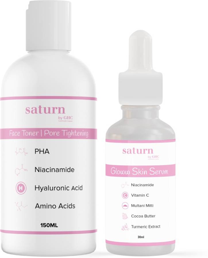 saturn by ghc Vitamin C Glow Serum (30ml) With Face Toner (150ml), Natural Facial Cleanser & Glowing Skin Price in India