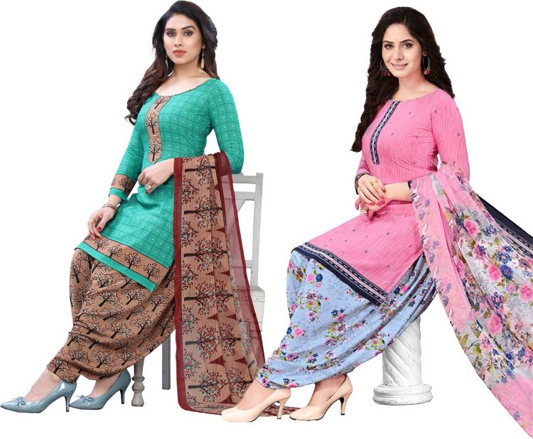 Unstitched Crepe Salwar Suit Material Floral Print, Checkered Price in India