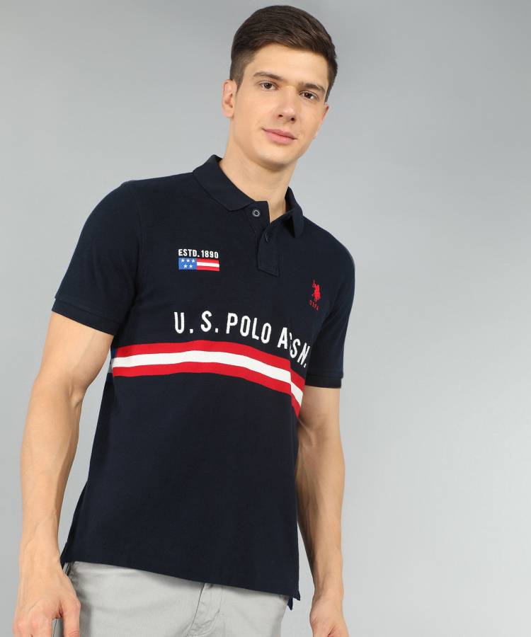 Embroidered Men Polo Neck Blue T-Shirt Price in India