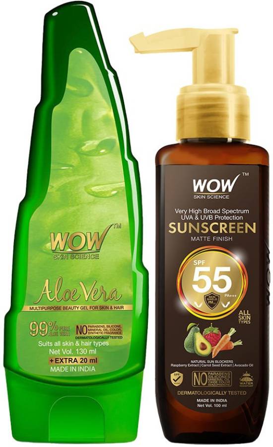 WOW SKIN SCIENCE Sunscreen Kit - consist of Sunscreen Matte Finish SPF 55 & 99% Pure Aloe Vera Gel Price in India