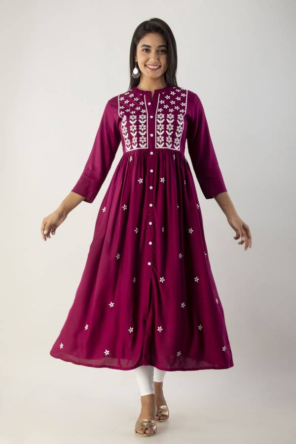 Women Embroidered Viscose Rayon Anarkali Kurta Price in India