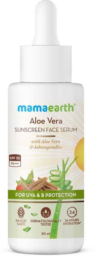 MamaEarth Aloe Vera Sunscreen Face Serum with SPF 55, with Aloe Vera & Ashwagandha - SPF 55 PA+++ Price in India