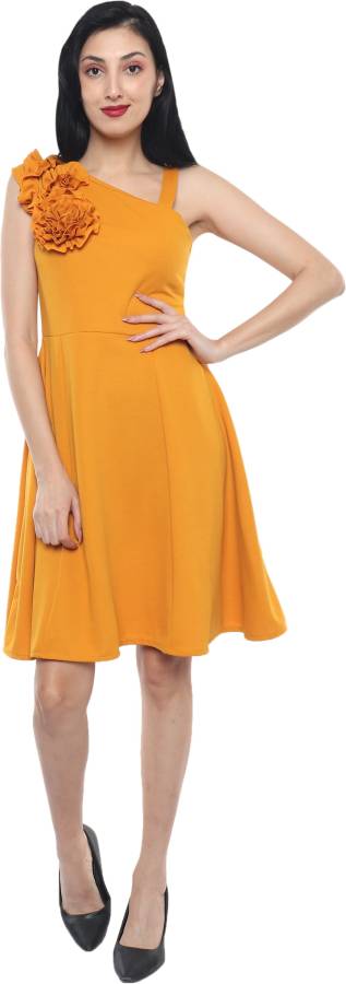 Women Fit and Flare Yellow Dress Price in India