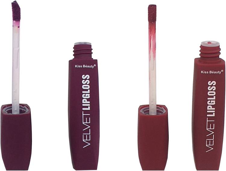 Kiss Beauty Velvet Liquid Lipstick Lipgloss Deep Purple and Red Brick AS12+AS06 Price in India