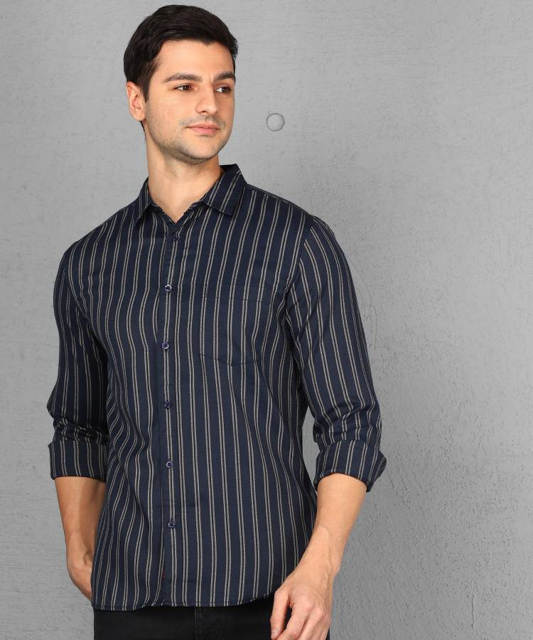 Men Regular Fit Striped Spread Collar Casual Shirt Price in India