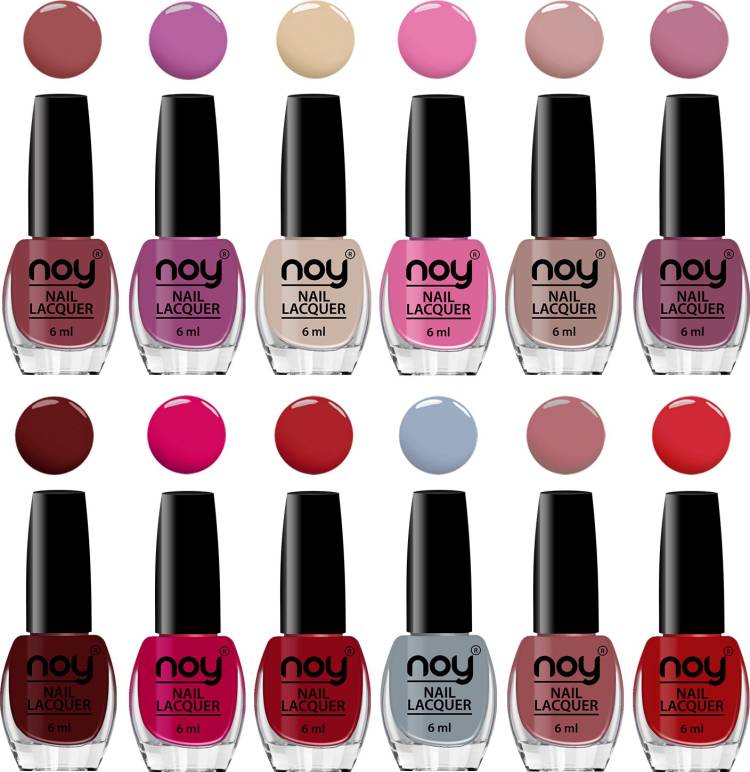 NOY Quick Dry Long Lasting Nail Polish Combo Offer Set of 12 Combo No-06 Violet,Brown,Nude,Light Grey,Pink,Dark Wine,Nude,Orange,Pink,Red,Carrot Pink,Maroon Price in India