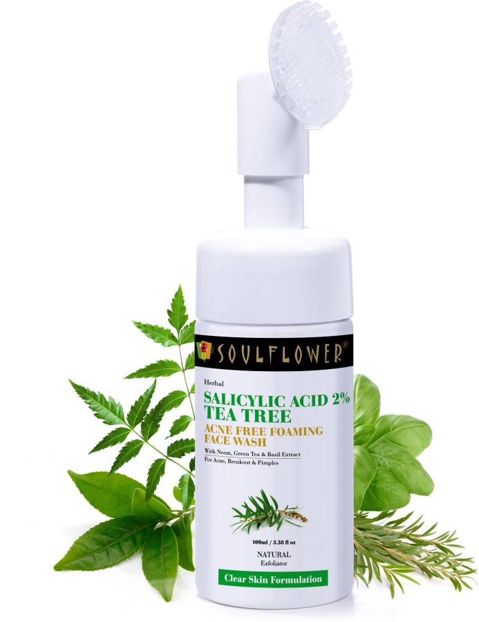 Soulflower Salicylic Acid 2% Tea Tree with Green Tea Neem & Basil for Acne, Pimples Face Wash Price in India