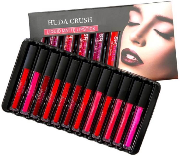 HUDA CRUSH BEAUTY SH 12pcs Multicolor Swiss Edition Liquid Matte Lipstcick Price in India