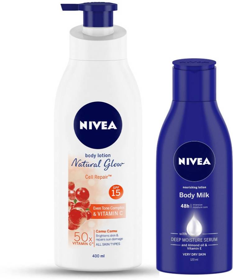 NIVEA Natural Glow Cell Repair SPF 15 & Body Milk Nourishing Lotion Price in India
