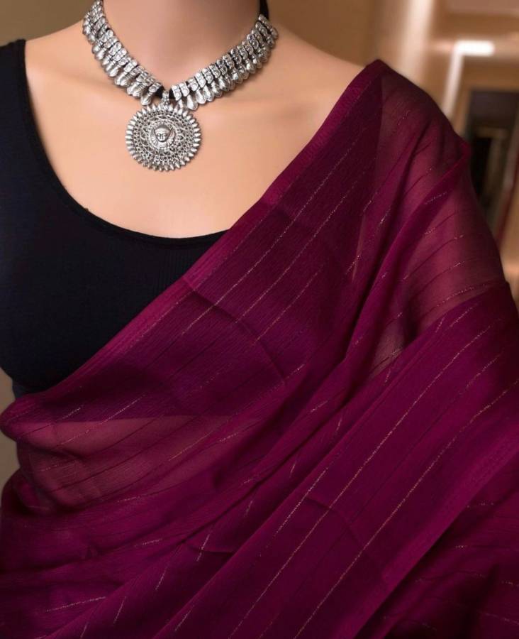 Solid/Plain Daily Wear Chiffon Saree Price in India