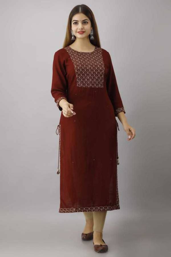 Women Embroidered Rayon Straight Kurta Price in India