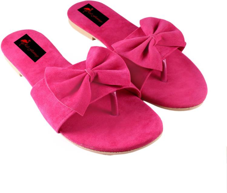 Women Pink, Black Flats Sandal Price in India