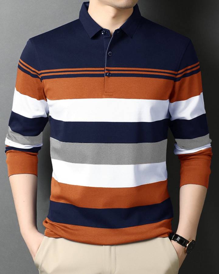 Color Block Men Polo Neck Multicolor T-Shirt Price in India