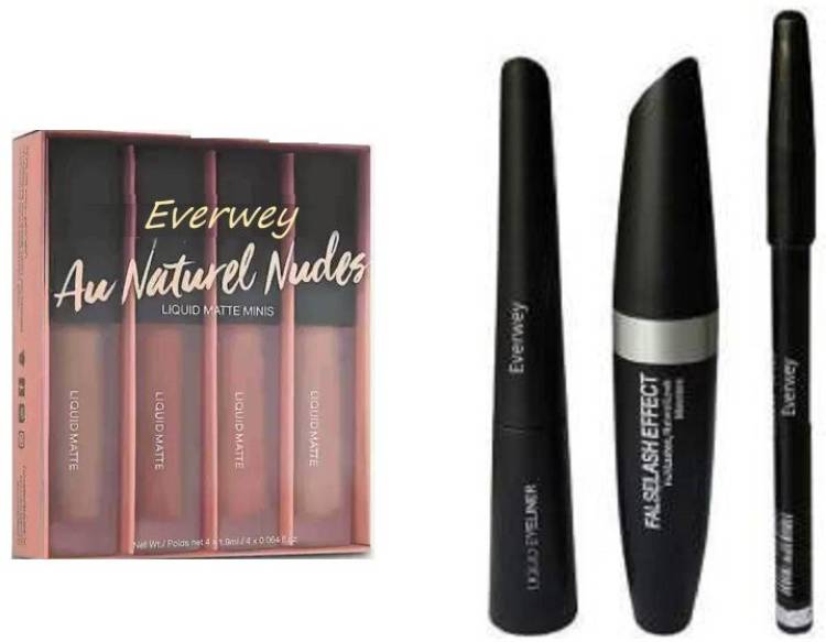 Everwey Nude mini Matte Lipstick & 3 in 1 - Kajal, Eyeliner, Mascara Price in India
