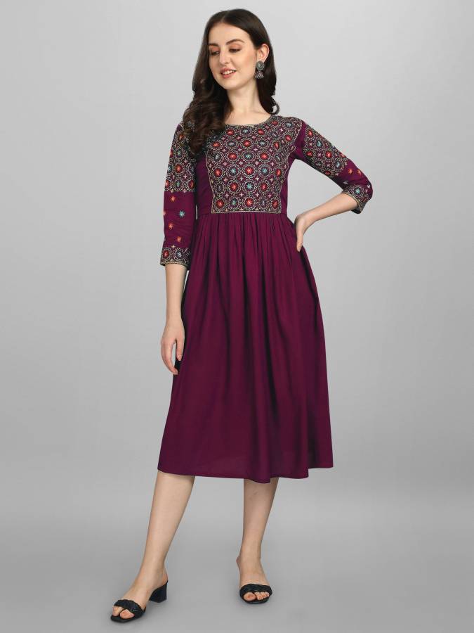 Women A-line Purple Dress Price in India