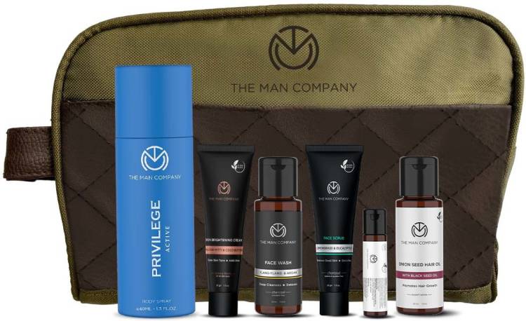 THE MAN COMPANY Premium Skin Glow Collection 6 in 1 Combo Travel Mini Kit | Gift Set for Men | De Tan Face Care | Deo for Men | Free Pouch Price in India