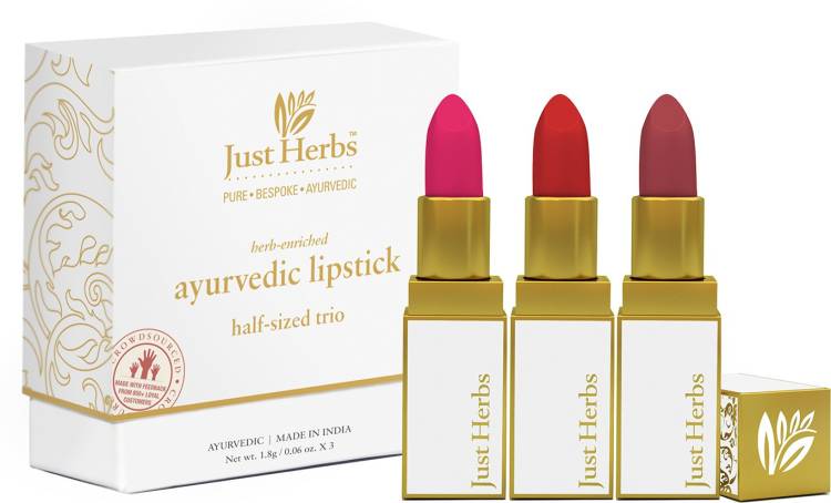 Just Herbs Ayurvedic Creamy Matte Half-Size Lipstick Kit - Pink, Deep Red & Rose Brown ( Set of 3) Price in India