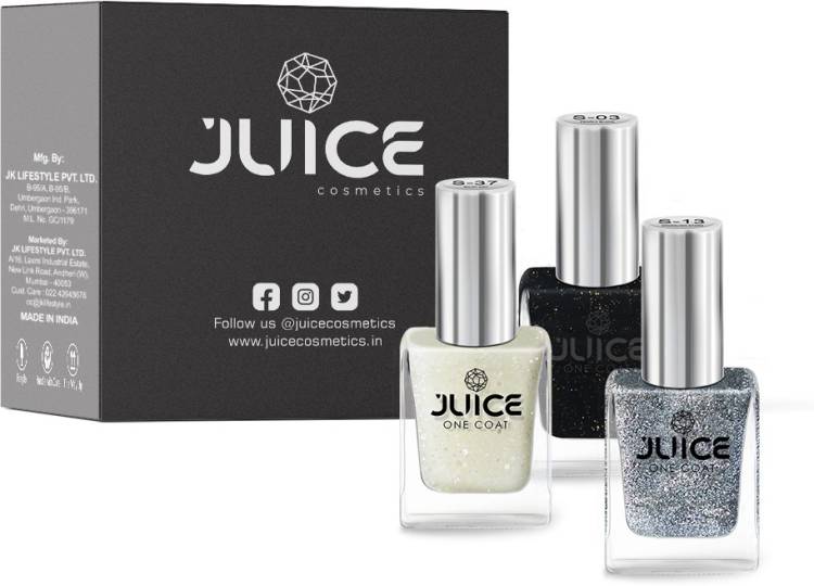 Juice Nail Paint Combo 28 Milky Way SHIMMER, Sparkling Stars SHIMMER, Pearly Black SHIMMER Price in India