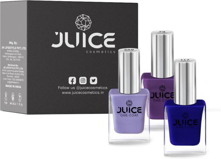 Juice Nail Paint Combo 26 Grape Purple - 79, Pigment Blue - 117, Pearly Flint - 269 Price in India