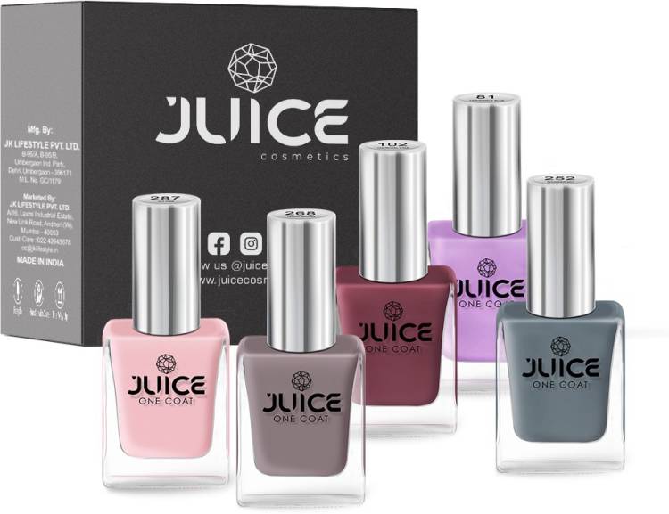 Juice Nail Paint Combo Periwinkle Blue, Dusty Coral, Thunder Sky, Icy Pink, Teddy Brown Price in India
