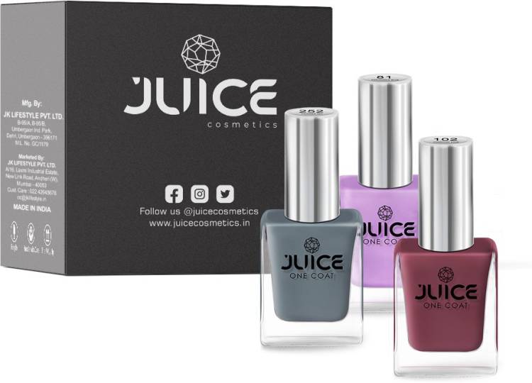 Juice Nail Paint Combo Periwinkle Blue, Dusty Coral, Thunder Sky Price in India