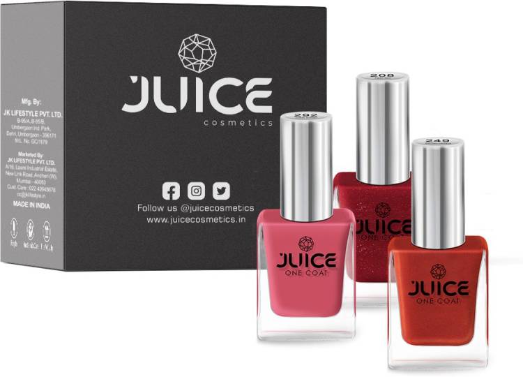 Juice Nail Paint Combo 24 Coral Sunset - 292, Golden Orange - 249, Firey Red - 208 Price in India