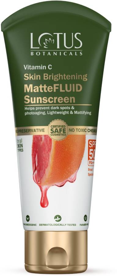 Lotus Botanicals Vitamin C Matte Fluid Sunscreen | Sun Protect & Skin Brightening | SPF 50 - SPF 50 PA+++ Price in India