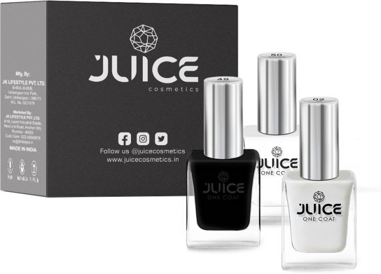 Juice Nail Paint Combo 7 Rich Black, Cotton White Price in India