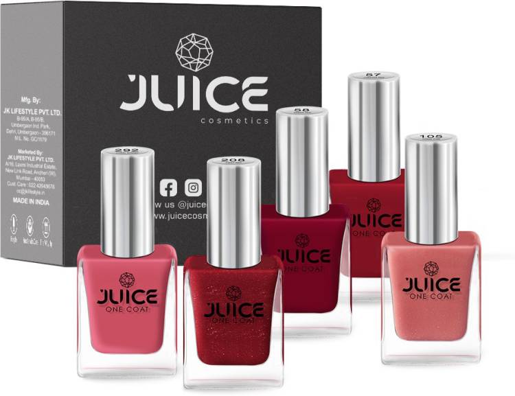 Juice Nail Paint Combo 29 Coral Sunset, Amber Red, Firey Red, Coral Pink, Lobster Red Price in India