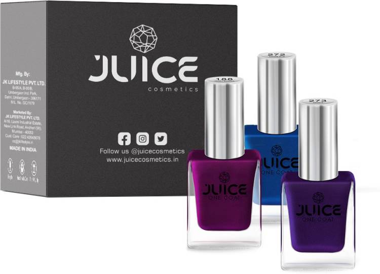Juice Nail Paint Combo consist 3 Nail Polish Pearly Magenta, Sapphire Blue, Eminence Price in India