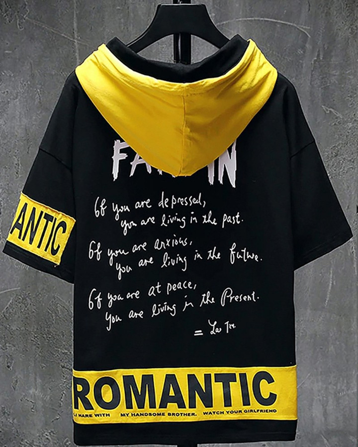 Printed Men Hooded Neck Black T-Shirt 