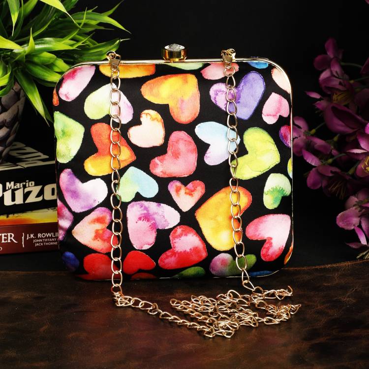 Party, Casual Multicolor, Black, Gold  Clutch Price in India