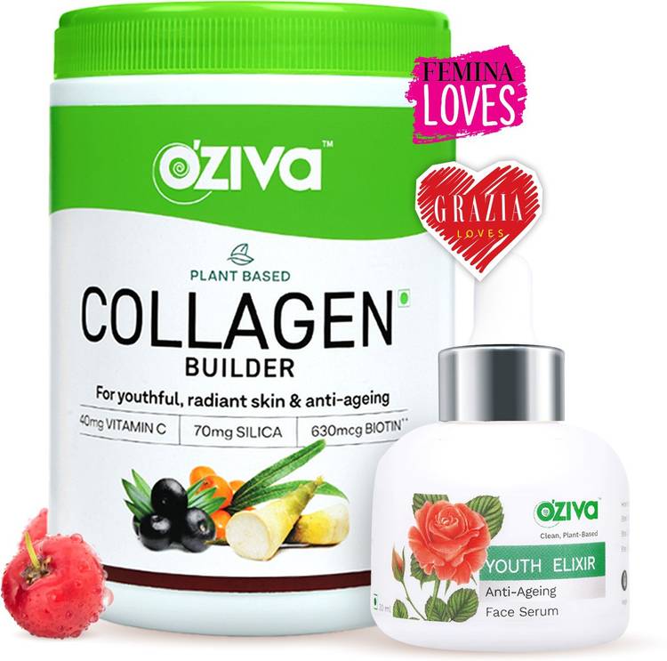 OZiva Daily Anti-Ageing Routine:Youth Elixir Face Serum(30 ml)+Collagen Builder (250g) Price in India