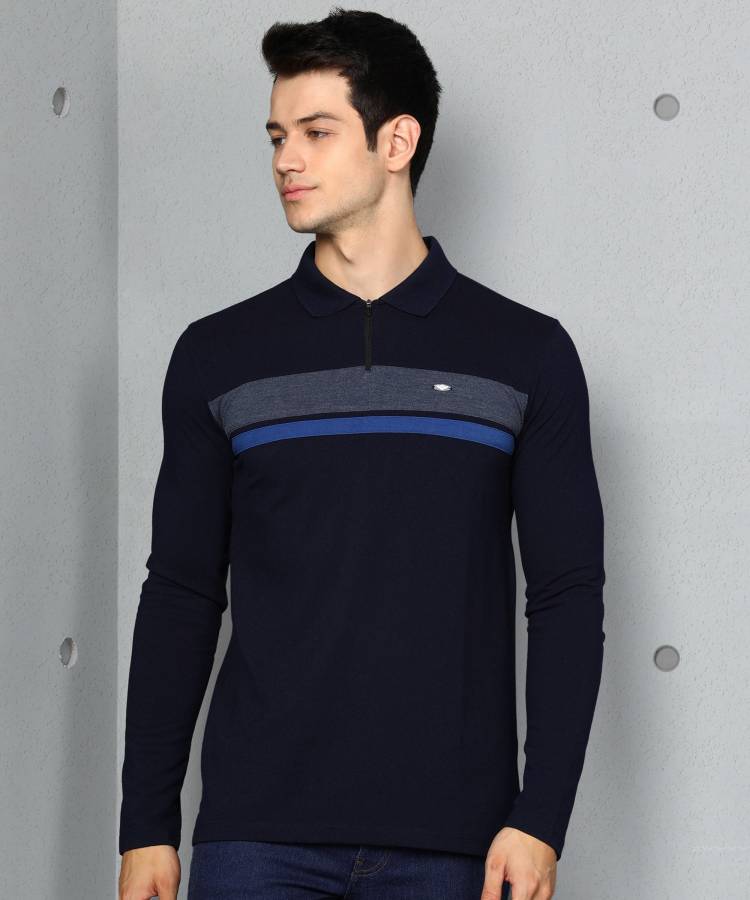 Color Block Men Polo Neck Blue T-Shirt Price in India