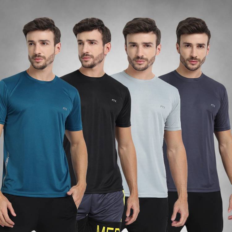 Pack of 4 Solid Men Round Neck Multicolor T-Shirt Price in India