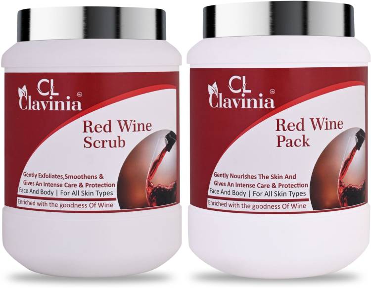 CLAVINIA Red Wine Scrub 1000 ml + Red Wine Face Pack 1000 ml ( Pack Of 2 ) Price in India