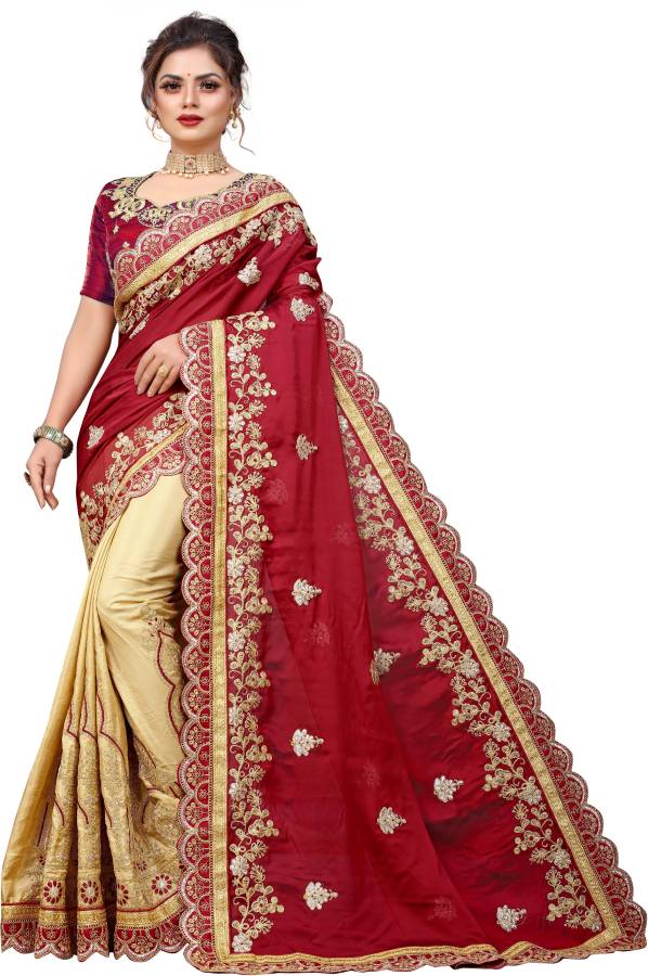 Embroidered, Embellished, Solid, Temple Border, Self Design Bollywood Silk Blend, Art Silk Saree Price in India