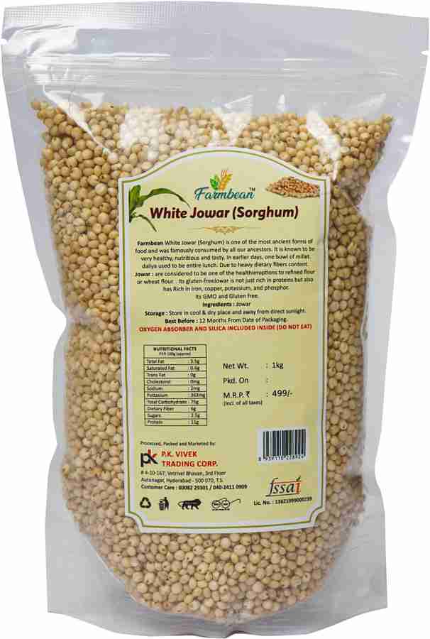Farmbean whole white jowar or Grain Pearl Millet (Pack of 1Kg