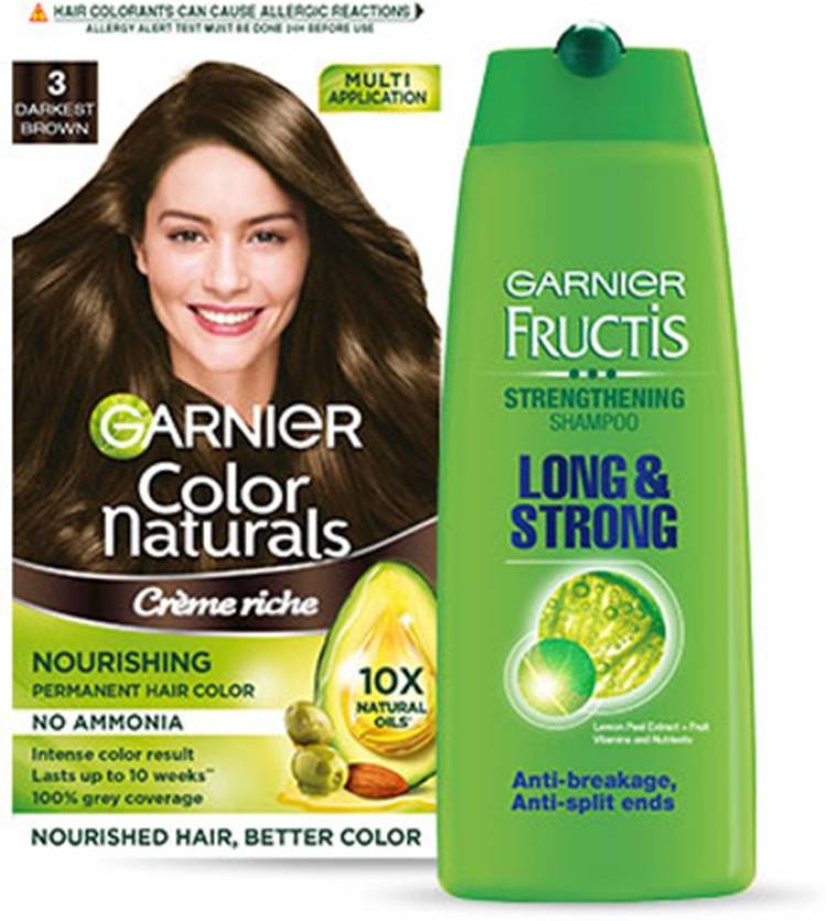 GARNIER Color Naturals Hair Color -3 Darkest Brown + Fructis Shampoo 175ml Price in India