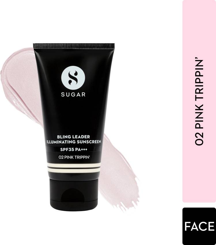 SUGAR Cosmetics Bling Leader Illuminating Sunscreen - 02 Pink Trippin - SPF 35+ PA+++ Price in India