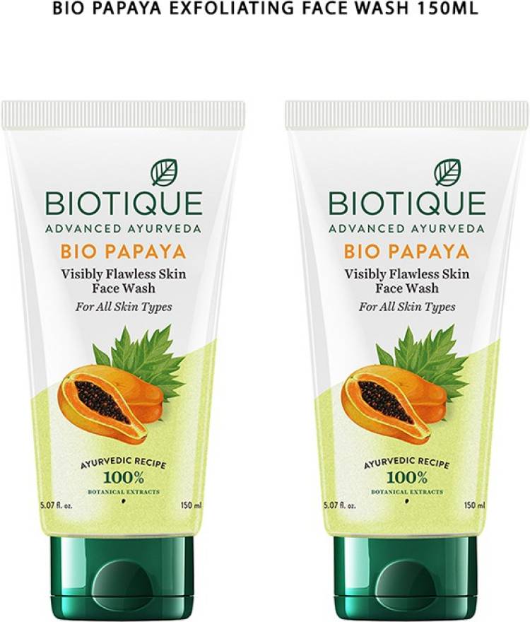 BIOTIQUE Bio Papaya Visibly Flawless Skin  For All Skin Types, 150ml (Pack Of 2) Face Wash Price in India