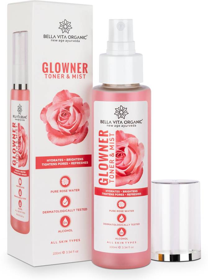 Bella vita organic Glowner rose water face toner for glowing skin for all skin type Men & Women Price in India