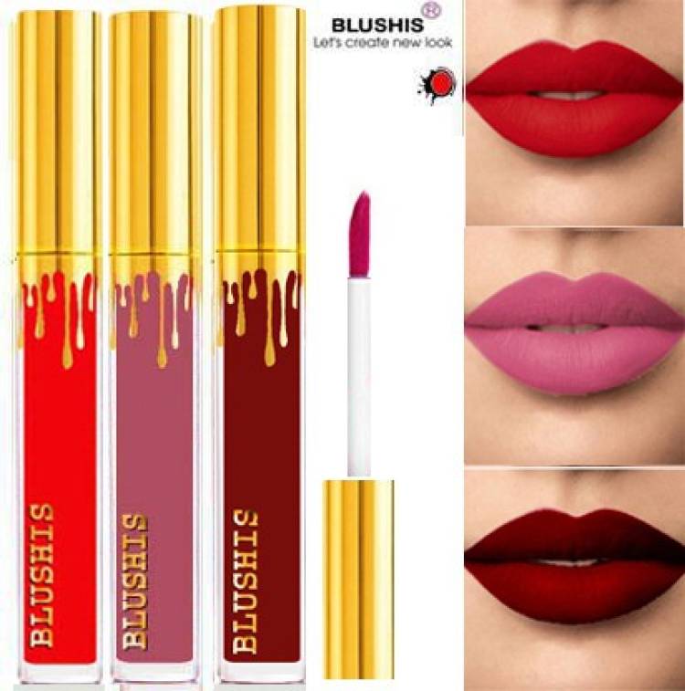 BLUSHIS Non Transfer Professionally Longlasting Liquid Lipstick Combo Set Of 3 pc Price in India