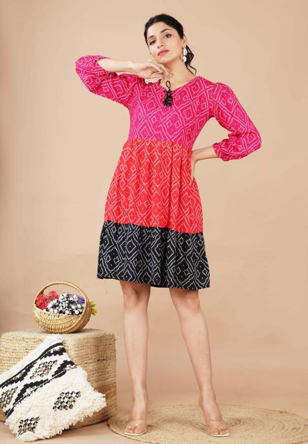 Women Tiered Black, Red, Pink Dress Price in India