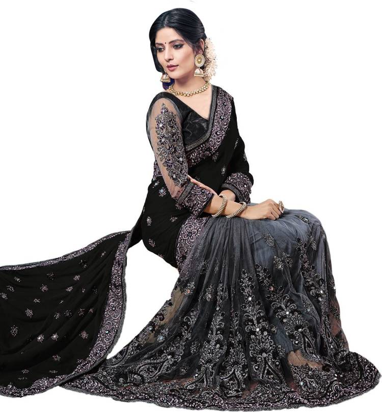 Embellished Bollywood Silk Blend, Net Saree Price in India