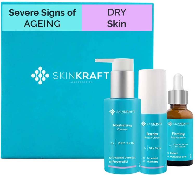 Skinkraft Severe Signs Of Ageing Skincare For Dry Skin - Skincare Kit - 3 Product Kit- Dry Skin Cleanser + Dry Skin Moisturizer + Severe Signs Of Ageing Active Serum - Dermatologist Approved Price in India