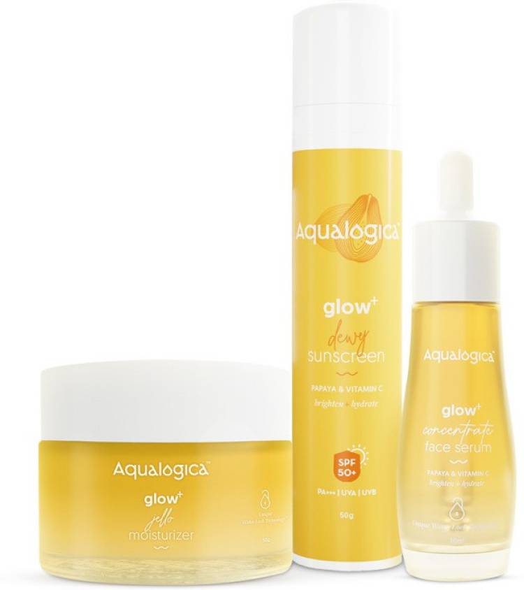 Aqualogica Glow+ Bright Essentials Combo Sunscreen (50g) , Face Serum (30ml) and Gel Moisturizer (50g) Price in India