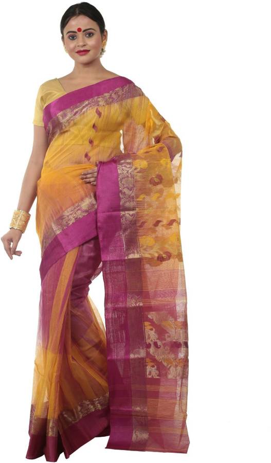 Self Design, Striped, Woven, Floral Print, Solid/Plain Jamdani Tussar Silk Saree Price in India