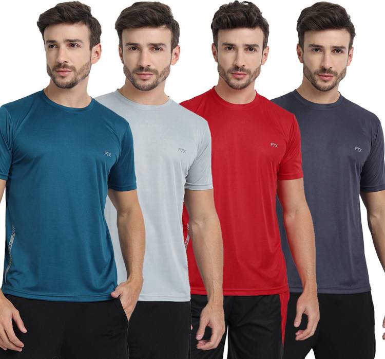 Pack of 4 Men Solid Round Neck Multicolor T-Shirt Price in India